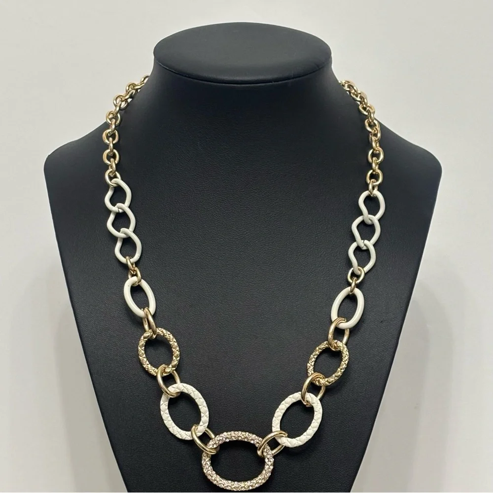 Gold and White Chain Statement Necklace - Picture 2 of 7